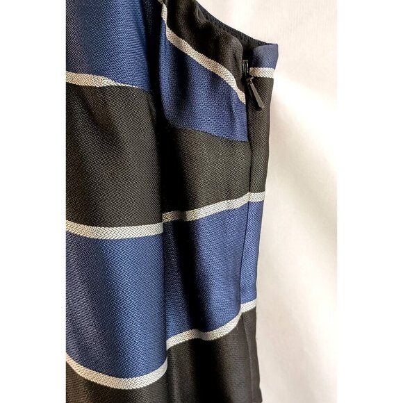 Banana Republic Blue Black Satin Ruffle Neck Sleeveless Dress Size 8 Lined - Picture 9 of 10